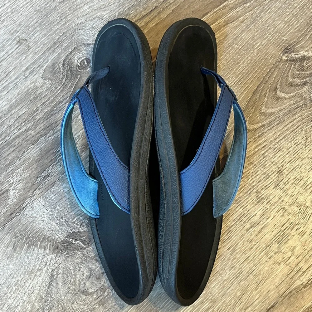 Olukai Ohana Womens Flip Flops Black Blue Water Resistant Sandals Size 5